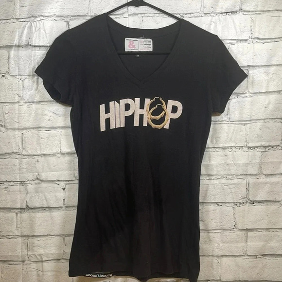 Women’s Biggest & Baddest HIPHOP black short sleeve top Medium - Picture 1 of 2